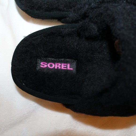 NIB‎ WOMEN'S SOREL METALLIC FUR SLIP ON SLIPPERS BLACK - Picture 4 of 8